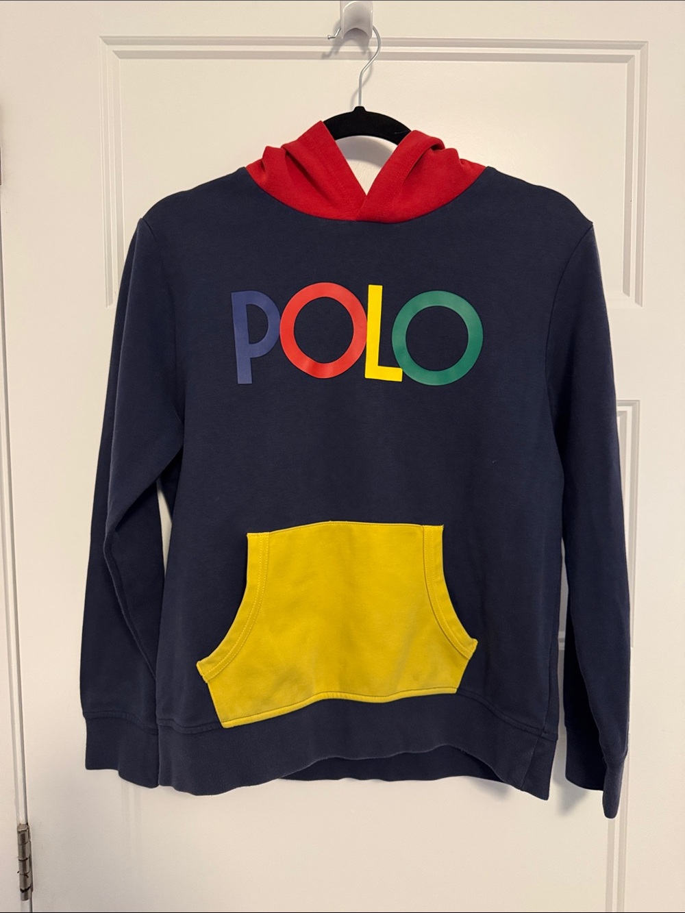 Polo by Ralph Lauren Navy Hoodie with Red Hood & Yellow Pocket. Boys size 14-16